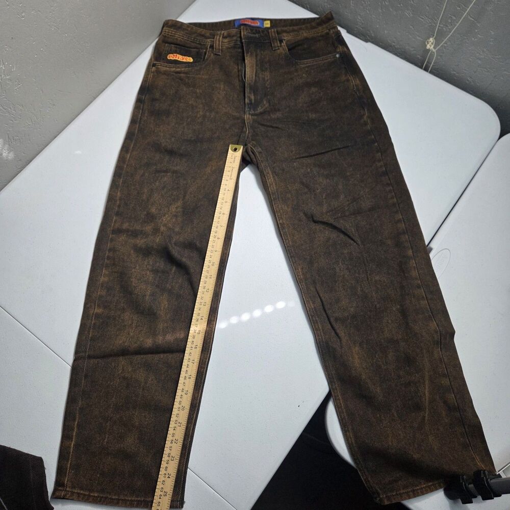 Empyre Relaxed Skate Jeans Mens 28w Brown Acid Wash Baggy Streetwear Denim